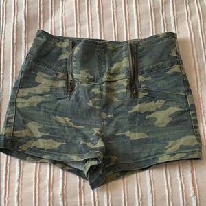 Camo denim shorts